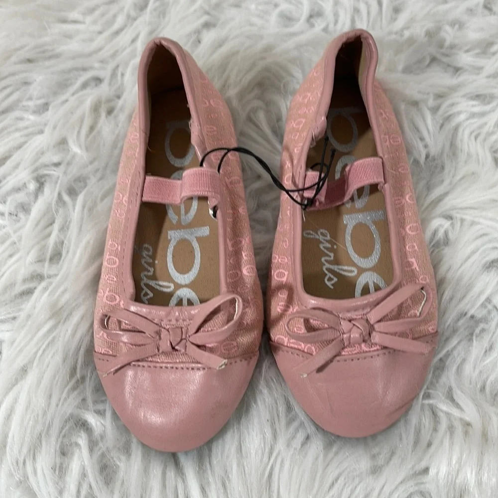 BEBE Girls Ballerina Flats Pink Slip On Shoes Size 8 New